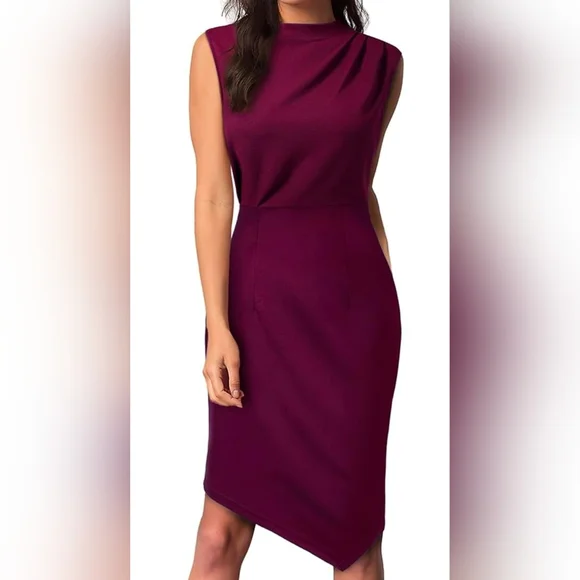 Women's M Burgundy Dress - Asymmetrical, Retro, Pencil Holiday, Party, Business - Picture 9 of 10